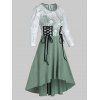 Halloween Skull Lace Insert Lace-up High Low Dress - SEA GREEN M