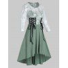 Robe Haute Basse d'Halloween Crâne en Dentelle Insérée à Lacets - Vert Mer L