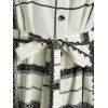 Tribal Flower Plaid Shirt Dress Print Side Slit Belted Long Sleeve Dress - WARM WHITE M