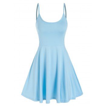 

Spaghetti Strap Plain Flare Dress, Day sky blue