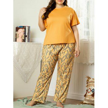 

Tree Branch Print Plus Size PJ Set, Deep yellow