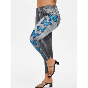 

Plus Size Butterfly 3D Denim Print Jeggings, Black