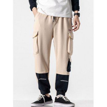 

Letter Print Contrast Color Pockets Cargo Pants, Light coffee
