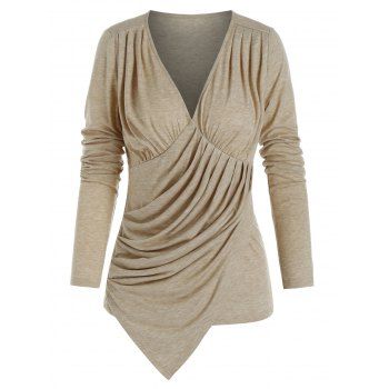 

Ruched Asymmetrical Heathered T-shirt, Sand