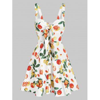 

Fruit Pattern Knot Sweetheart Neck Sundress, Multicolor a