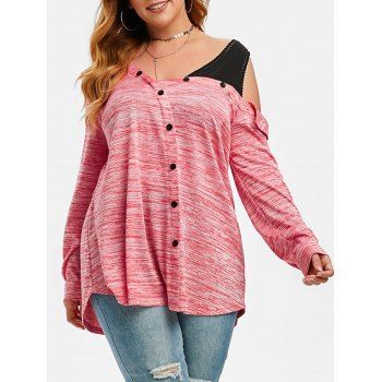 

Plus Size Space Dye Open Shoulder Long Sleeve Tee, Bean red