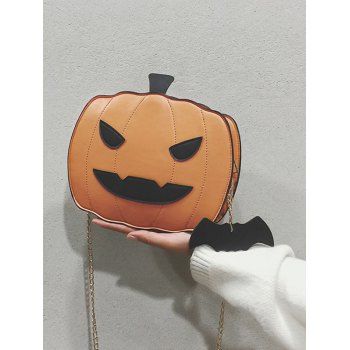 Halloween Pumpkin Bat Chain Crossbody Bag, Dark orange