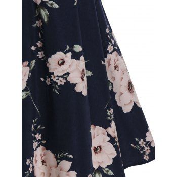Floral Print Mock Button 2 In 1 High Waist Midi Dress