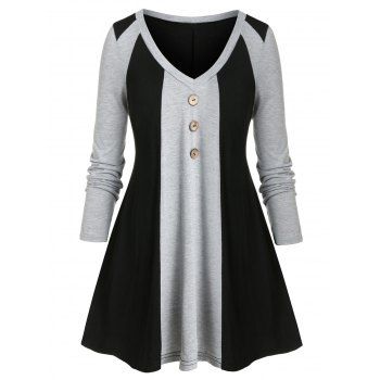 

Plus Size Colorblock Button Tunic T-shirt, Gray goose