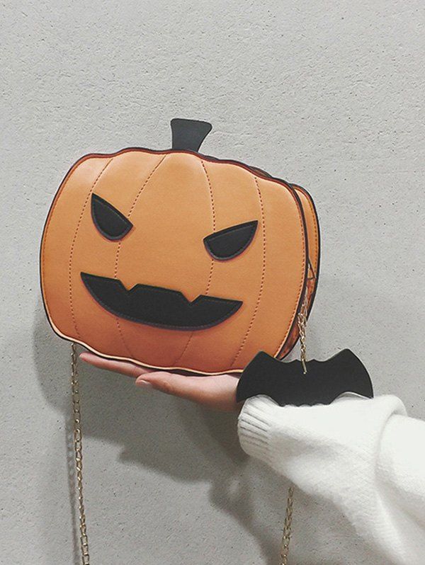 Halloween Pumpkin Bat Chain Crossbody Bag - DARK ORANGE 