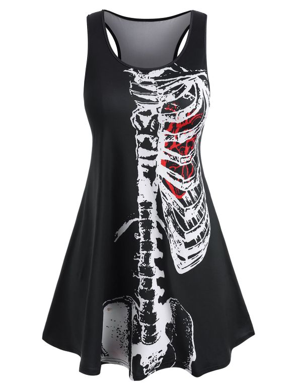 Robe d'Halloween Squelette Imprimée de Grande Taille - Noir 5X