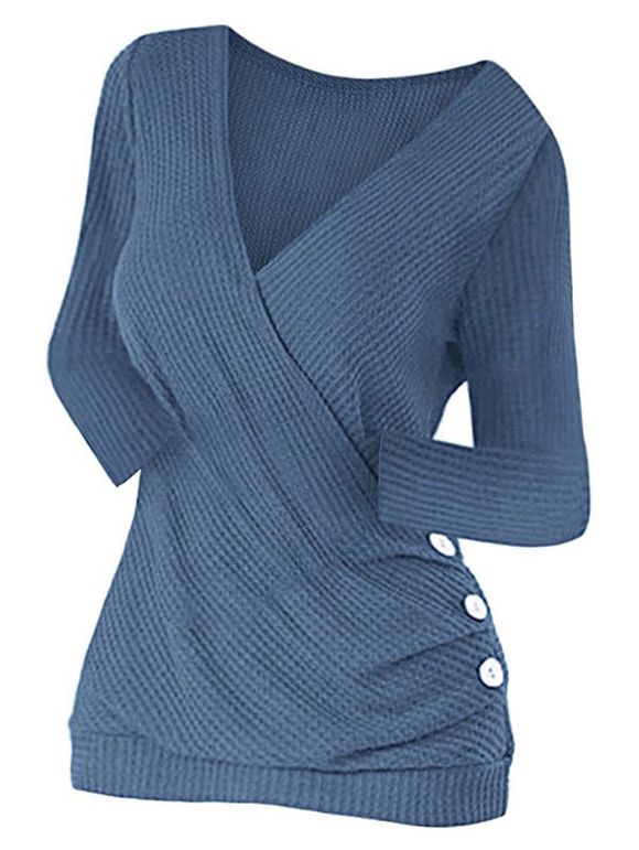 Tricot Superposé Boutonné à Volants - Bleu 2XL