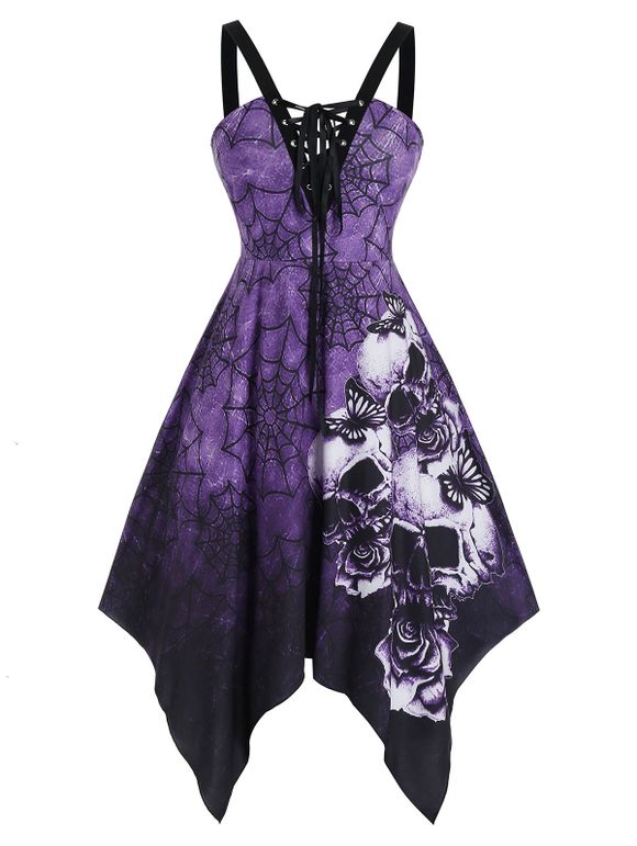 Robe d'Halloween Mouchoir Toile d'Araignée de Grande Taille à Lacets - Iris Pourpre 3X