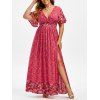 Maxi Robe Fleurie Imprimée à Fente Haute de Grande Taille - Rouge 5X