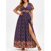 Maxi Robe Fleurie Imprimée à Fente Haute de Grande Taille - Bleu profond 1X