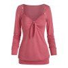 T-shirt Noué Boutonné à Col en Forme de Cœur - Rouge 3XL
