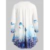 T-shirt Fleur Papillon Imprimé avec Bouton de Grande Taille - Bleu clair 1X