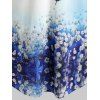 T-shirt Fleur Papillon Imprimé avec Bouton de Grande Taille - Bleu clair 5X