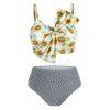 Maillot de Bain Tankini Rayé Tournesol Imprimé de Grande Taille avec Nœud Papillon - Jaune 2X