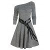 Robe Linge A Ceinturée Tricotée à Une Epaule - Gris Foncé M