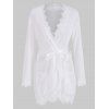 Robe Lingerie Ceinturée Cil en Dentelle en Maille Transparente de Grande Taille - Blanc 2XL