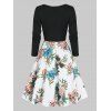 Floral Print Faux Twinset Mock Button Mini Dress - WHITE M