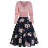 Robe Mini Ligne A à Imprimé Fleurie à Taille Haute avec Bouton 2 en 1 - Rose clair 2XL
