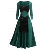 Plus Size Lace Insert Corset Ruched Overlay Dress - DEEP GREEN 1X