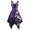 Plus Size Spider Web Handkerchief Lace-up Halloween Dress - PURPLE IRIS 3X