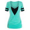 T-shirt Bicolore Superposé Plissé de Grande Taille - Bleu Verdâtre 5X