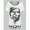 Ensemble de T-shirt d'Halloween Fleuri Crâne Imprimée de Grande Taille et de Débardeur - Blanc 5X
