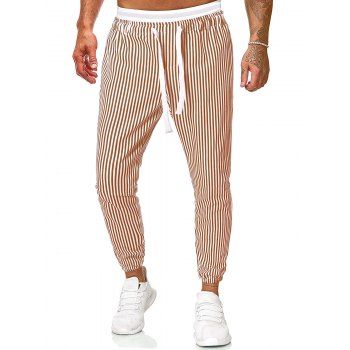 

Vertical Striped Print Drawstring Casual Pants, Khaki
