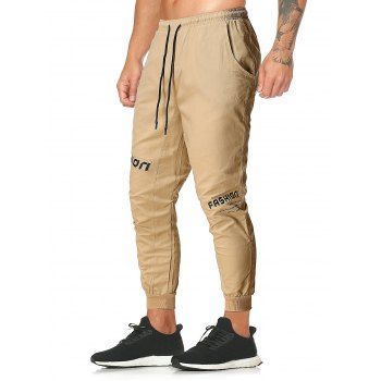 

Letter Print Casual Drawstring Beam Feet Pants, Khaki