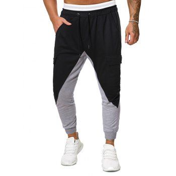

Contrast Color Drawstring Pencil Pants, Black