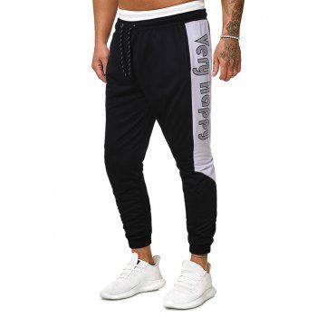 

Letter Graphic Bicolor Drawstring Beam Feet Pants, Black