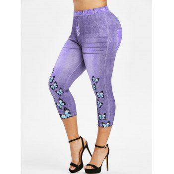 

Plus Size 3D Butterfly Pattern Cropped Jeggings, Purple