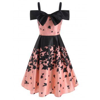 

Open Shoulder Bowknot Foldover Dress, Light orange
