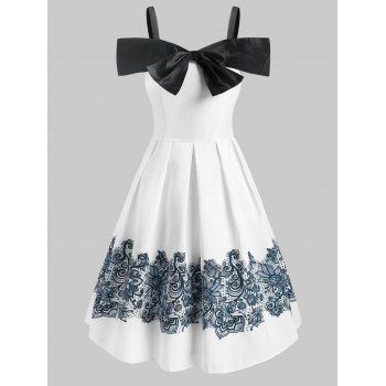 

Open Shoulder Bowknot Foldover Dress, White