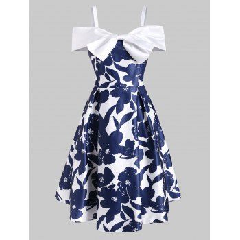 

Bowknot Cold Shoulder Foldover Dress, Deep blue