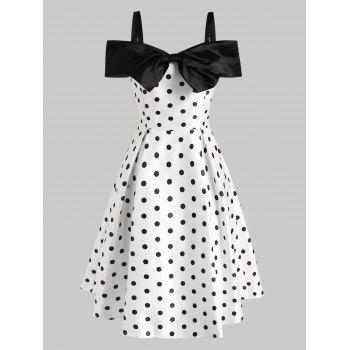 

Bowknot Cold Shoulder Foldover Dress, White