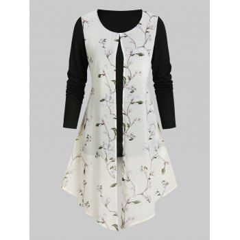 

Floral Print Front Slit Overlay T Shirt, Multicolor a