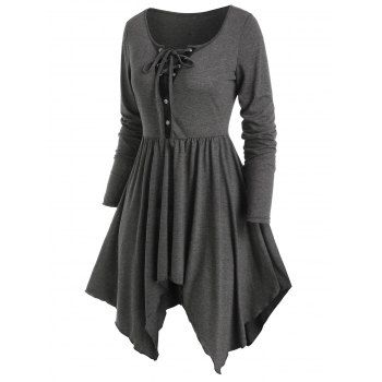 

Lace Up Long Sleeve Handkerchief T-shirt, Gray