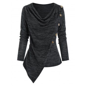 

Buttons Space Dye Asymmetric Top, Ash gray