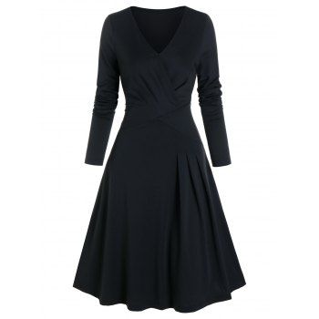 Solid Pleated Wrap A Line Dress