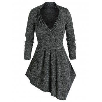 

Plus Size Space Dye Asymmetrical Long Sleeve Tee, Dark slate grey