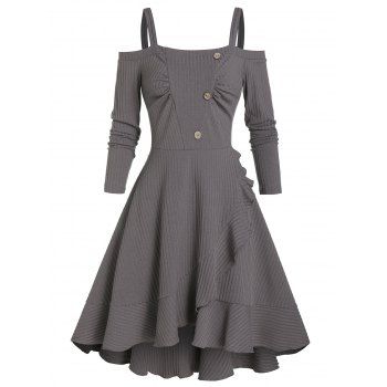 

Flounce Layered Asymmetry Cold Shoulder Dress, Gray