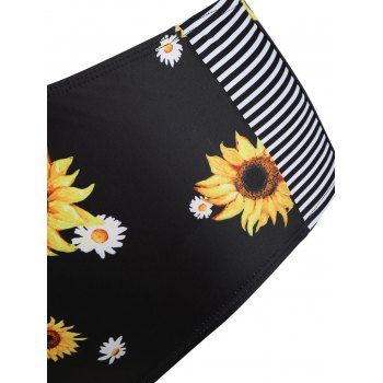 Plus Size Striped Sunflower Push Up Halter Tankini Swimwear
