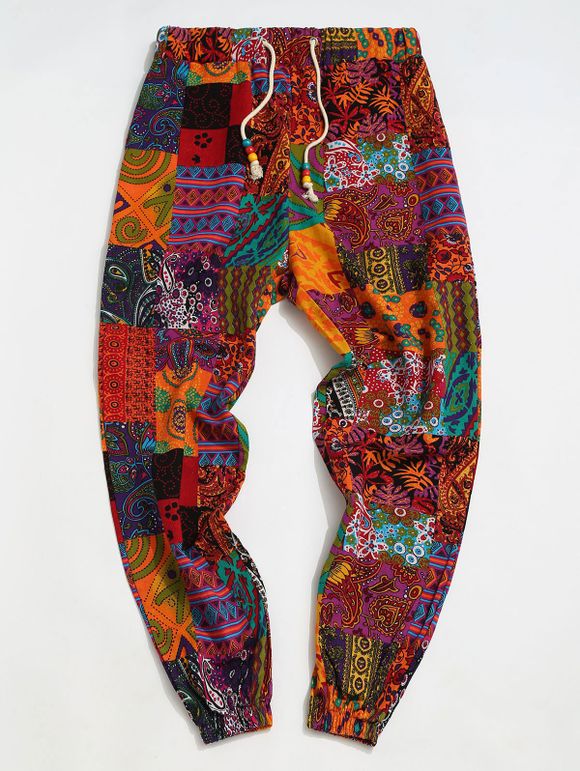 Pantalon Imprimé Jointif Bohémien à Cordon - multicolor S