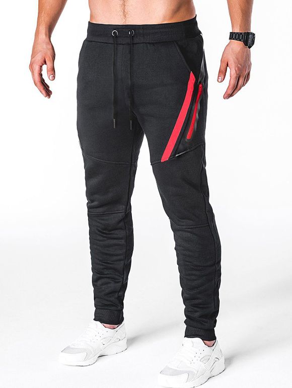 Pantalon de Jogging Rayé Contrasté Zippé à Pieds Etroits - Noir 2XL