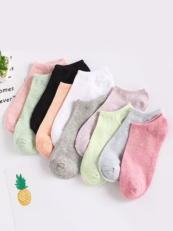 Ensemble de Chaussettes à Cheville en Couleur Unie en Coton 10 Paires - multicolor A 